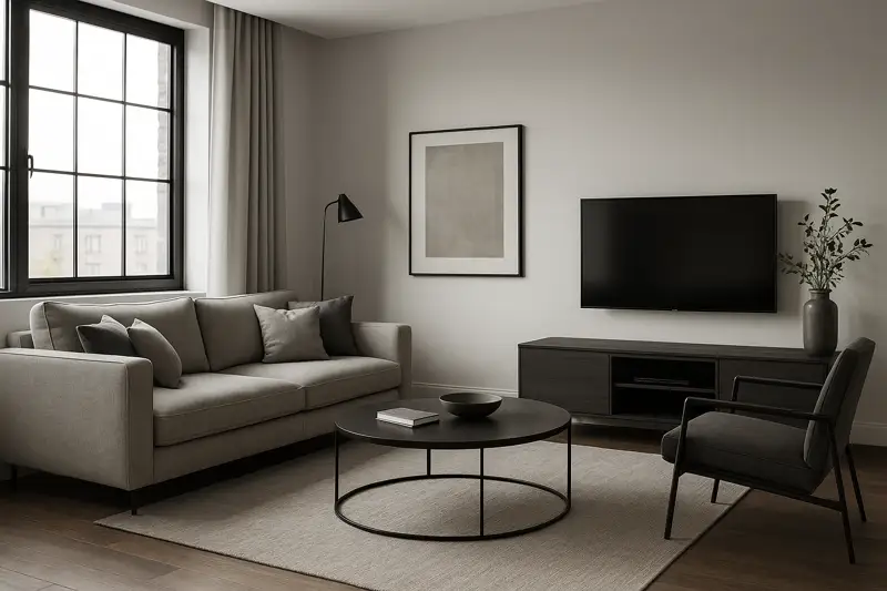 Zona living moderna fotografata a Milano