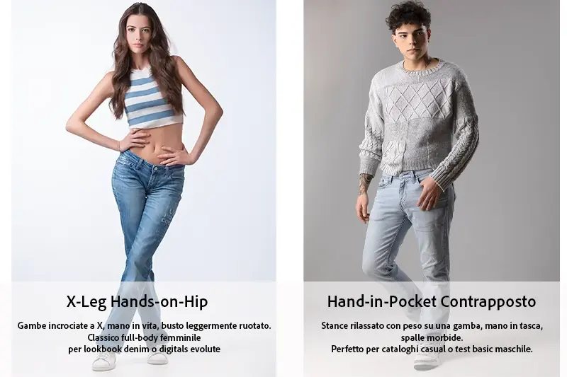 Posing catalogo casual Milano - Lookbook base per modelli